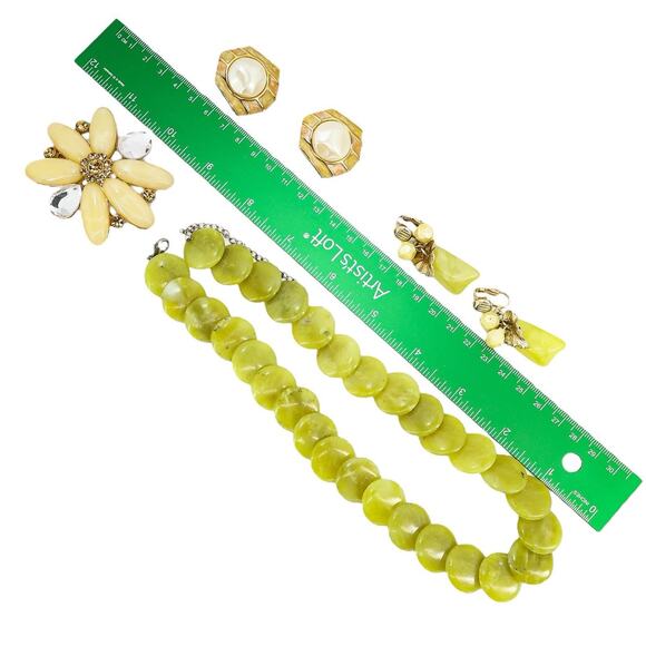 Lot Vintage To Now Jewelry Faux Tortoiseshell Goldtone Earthy Green Incl Signed - Picture 8 of 10